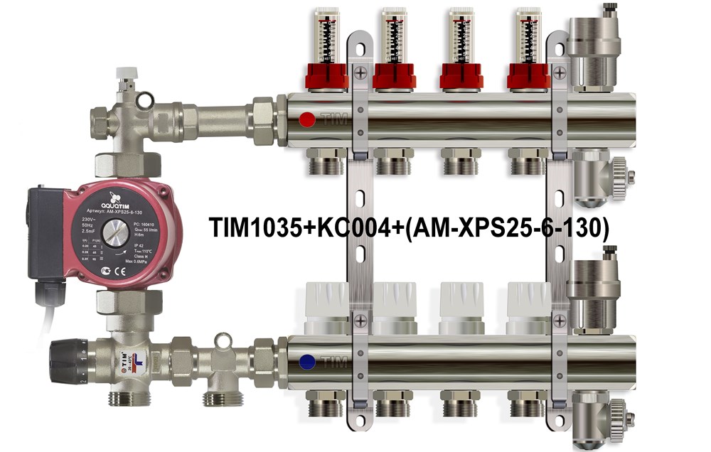 Насосно-смесительный узел с термостатическим клапаном 20-43°, 130мм/180мм TIM JH-1035