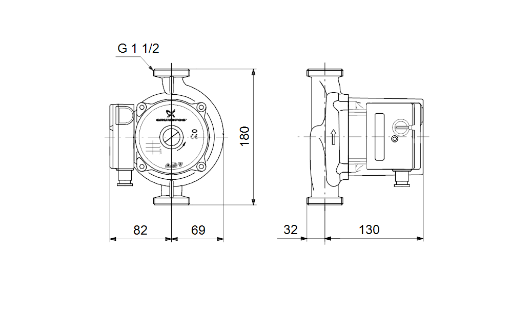 Насос циркуляционный Grundfos UPS 25-125 180mm 1x230V 50Hz 2588344