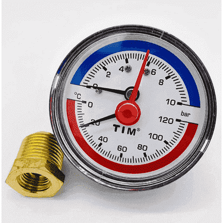 Термоманометр аксиальный 63мм на 10 бар "(0℃ - 120℃) Y-63T-10 TIM