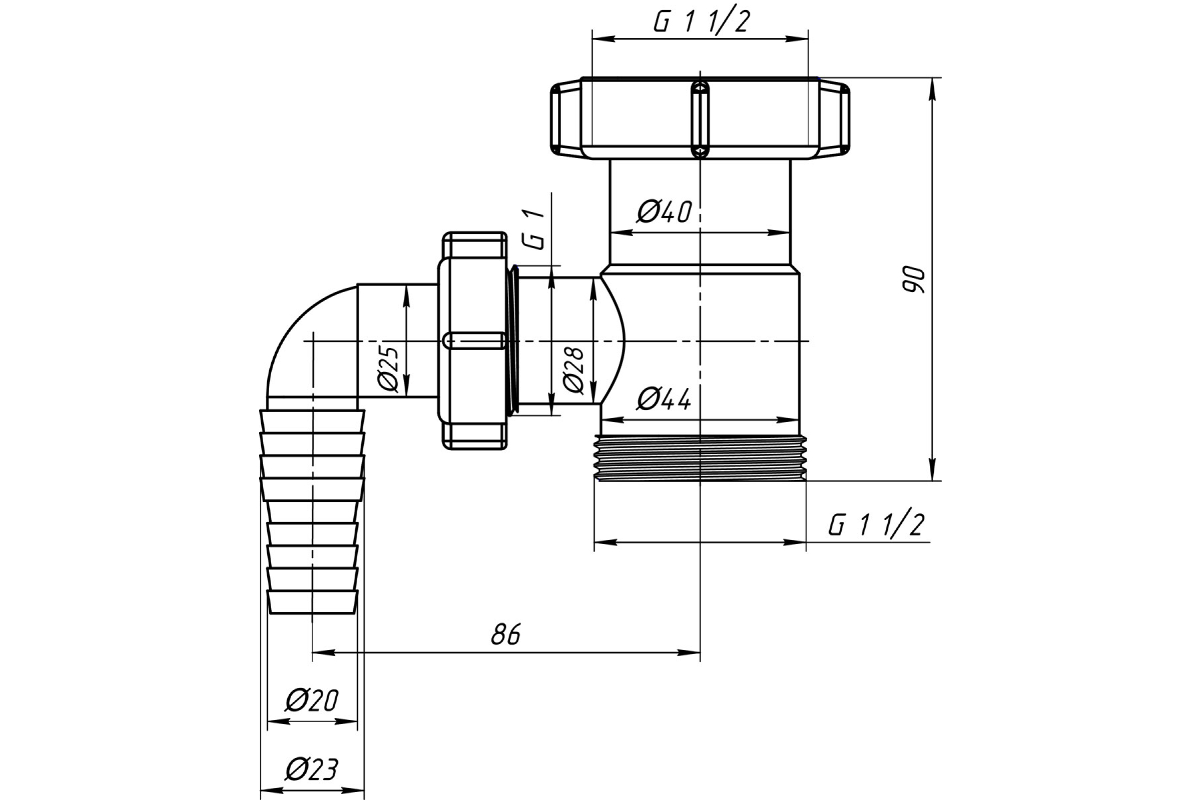 M-110 Отвод для стиральной машины 1-1/2"х22 