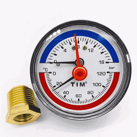Термоманометр аксиальный 63мм на 16 бар "(0℃ - 120℃) Y-63T-16 TIM